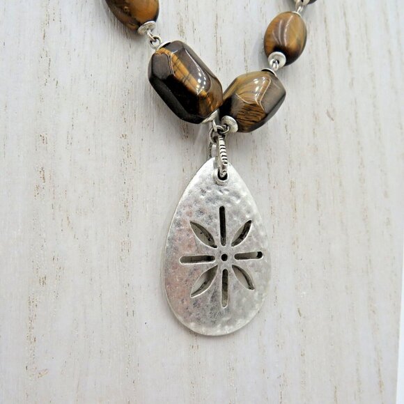 Sigrid Olsen Necklace Polished Tigers Eye Beads 20" Silver Tone Teardrop Pendant - Picture 5 of 5